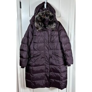 London‎ Fog Women's 1X Plum Quilted Down Blend Parka with Faux Fur Hood Trim